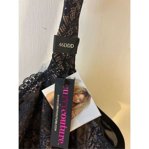 Curvy Couture 46DDD Bra black hue w/ballet fever lace wire bralett new - Picture 2 of 6